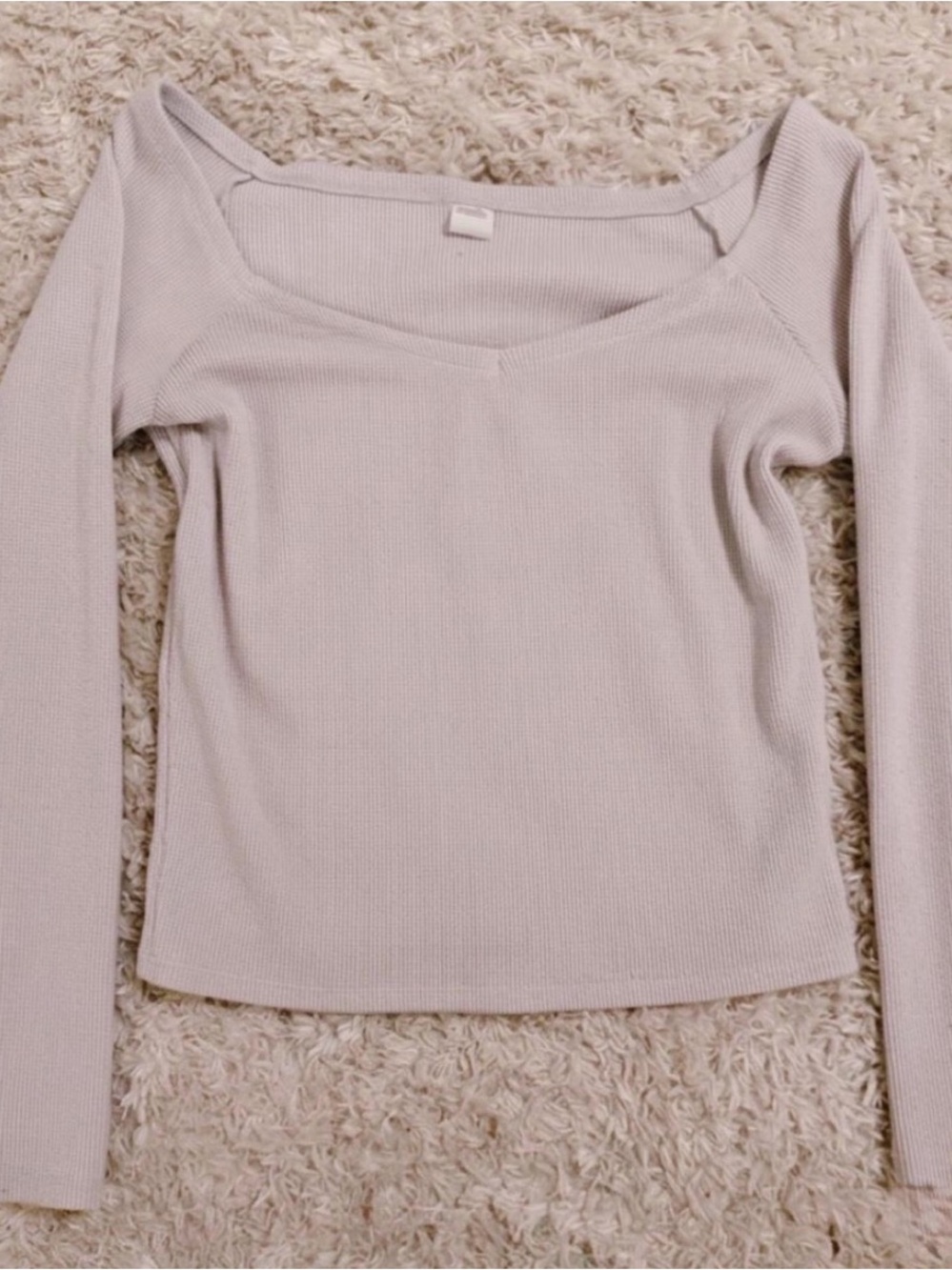 Gilly Hicks Cream Ribbed Long Sleeve Scoop Neck Top